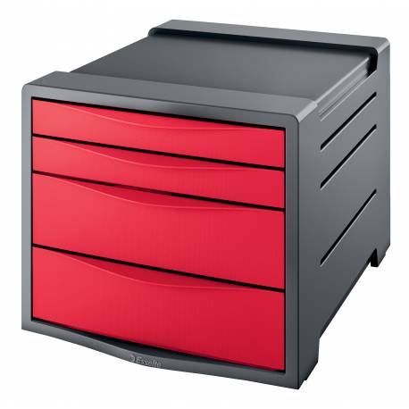 Pojemnik z szufladami, organizer na dokumenty na biurko z 4 szufladami Europost Vivida, czerwony