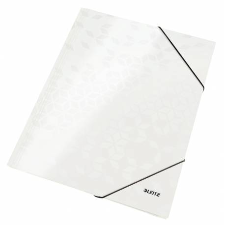 Teczka z gumką Leitz WOW, papierowa teczka biurowa A4, perłowy biały 