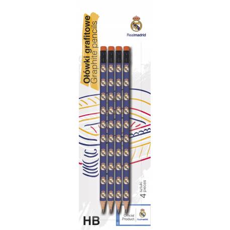 Ołówek trójkątny z gumką HB, blister 4 sztuki Real Madryt Color