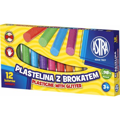 Plastelina Astra 12 kolorów z brokatem