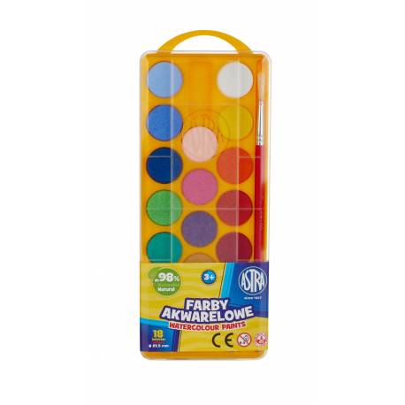 Farby akwarelowe Astra 18 kolorów, szkolne farby wodne, 23,5 mm Euro