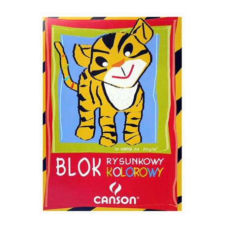 Blok rysunkowy A4, kolorowe kartki, papier wycinankowy, Tygrys, Canson 10 kartek