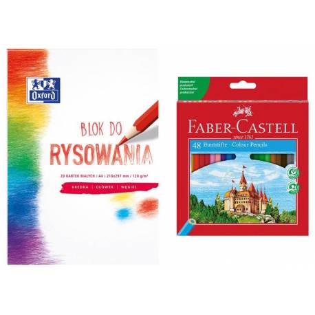 Kredki Faber-Castell, 36 kolorów Zamek + blok rysunkowy Oxford A4 Gratis
