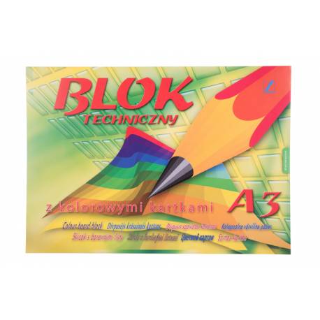 Blok techniczny A3, kolorowe kartki papieru, Kreska 10 kartek