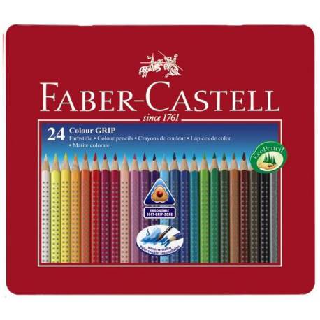 Kredki Faber Castell, trójkątne, akwarelowe, Grip 2001, metalowe opak 24 kolory