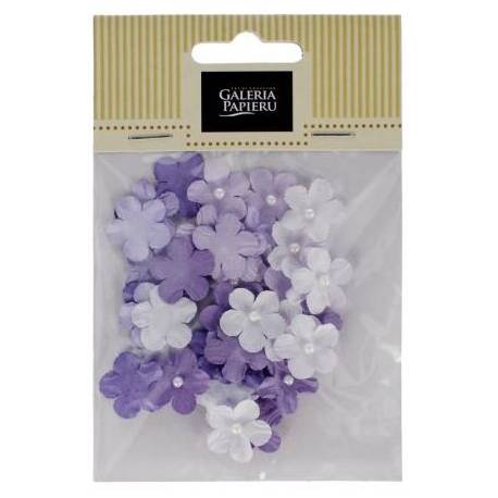 Kwiaty papierowe NIEZAPOMINAJKI z perełką 50 szt/op, mix lawendowy- półprodukt dekoracyjny