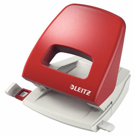 Dziurkacz Leitz 5005, duży dziurkacz biurowy do 25 kartek papieru, czerwony