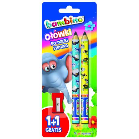 Ołówki do nauki pisania Bambino 1 + 1 gratis + temperówka (blister)