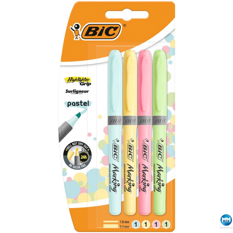 Zakreślacz Bic HighLighter Grip 4 kolorów pastelowe kolory, BiC