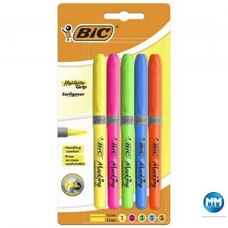 Zakreślacz Bic HighLighter Grip 5 kolorów, BiC