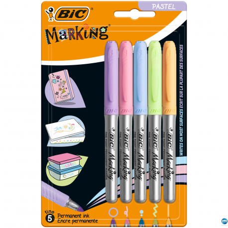 Markery permanentne BIC Marking Color 5 kolorów pastelowych
