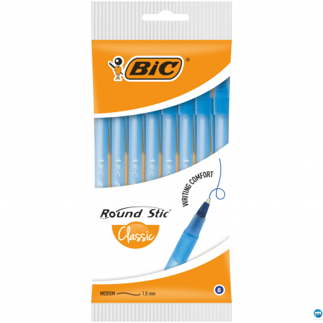 Długopisy BIC Round Stic Classic, jednorazowe długopisy niebieskie, 8 sztuk