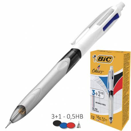 Długopis BIC, automatyczny długopis wielokolorowy 3 kolory + ołówek HB
