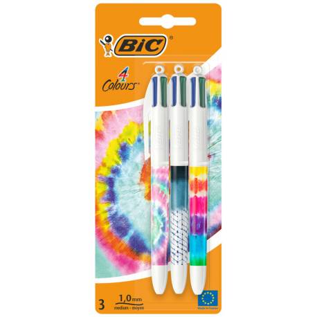 Długopis BIC, automatyczny długopis wielokolorowy 4 kolory Decor Tir Dye 3 szt