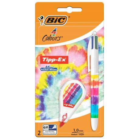 Długopis BIC, automatyczny długopis wielokolorowy 4 kolory Rainbow + korektor Mini