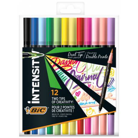 Flamastry Bic dwustronne, 12 kolorów, klasyczne i pastelowe, Intensity Dual Tip