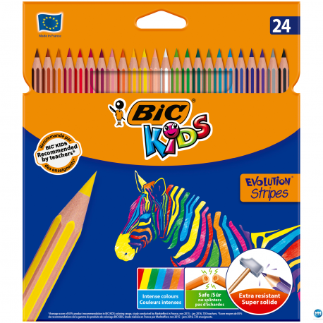 Kredki Bic Evolution Stripes, bezdrzewne kredki ołówkowe 18 + 6 kolorów