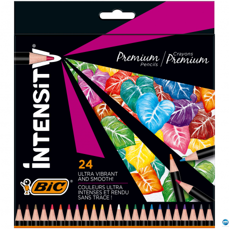 Kredki BIC Intensity Premium, kredki ołówkowe w czarnej obudowie, 24 kolory