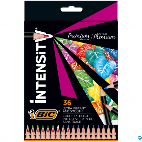 Kredki BIC Intensity Premium, kredki ołówkowe w czarnej obudowie, 36 kolorów