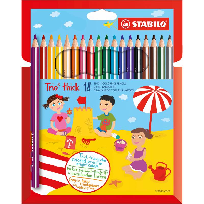 Crayons de couleur triangulaires STABILO TRIO THICK SHORT - étui de 12