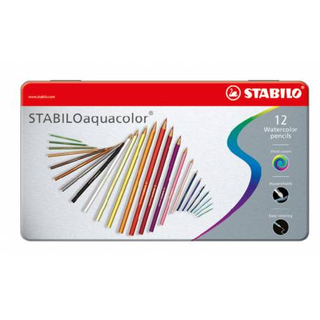 Kredki STABILO aquacolor, ołówkowe kredki akwarelowe metalowe etui 12 sztuk