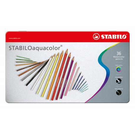 Kredki STABILO aquacolor, ołówkowe kredki akwarelowe metalowe etui 36 sztuk