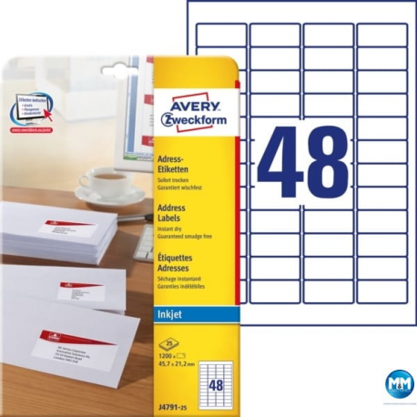 Etykiety adresowe białe A4, 10 ark./op., 45,7 x 21,2 mm, białe etykiety Avery Zweckform