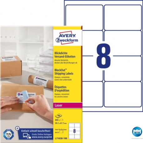 Etykiety wysyłkowe na paczki, A4, 100 ark./op., 99,1 x 67,7 mm, białe etykiety Avery Zweckform