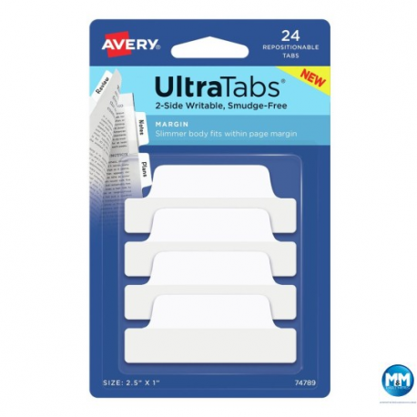 Ultra Tabs - samoprzylepne zakładki indeksujące, białe, 63,5x25, 24 szt. Avery Zweckform