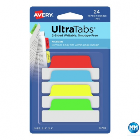 Ultra Tabs - samoprzylepne zakładki indeksujące, kolorowe, klasyczne, 63,5x25, 24 szt. Avery Zweckform