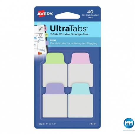 Ultra Tabs - samoprzylepne zakładki indeksujące, kolorowe, pastelowe, 25,4x38, 40 szt. Avery Zweckform
