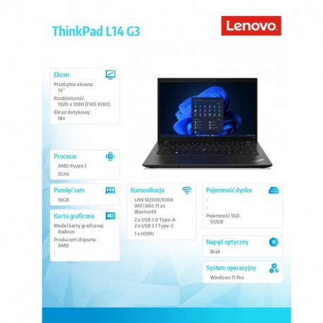 Lenovo ThinkPad L14 G3 AMD W11Pro 5875U/16GB/512GB/INT/14.0 FHD/1YR P 21C5005CPB