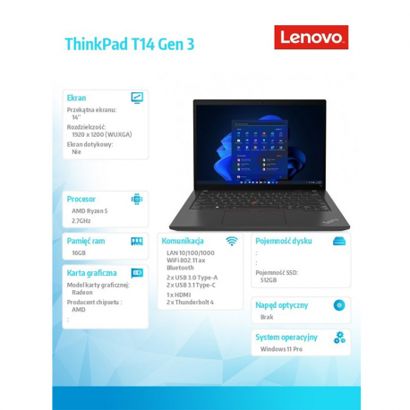 Lenovo Ultrabook ThinkPad T14 G3 W11Pro 6850U/16GB/512GB/INT/14.0 WUXGA/Villi Bl