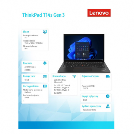 Lenovo Ultrabook ThinkPad T14s G3 W11Pro 6650U/16GB/512GB/AMD Radeon/14.0 WUXGA/