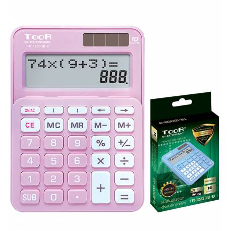 Kalkulator biurowy dwuliniowy TOOR 10-pozycyjny różowy