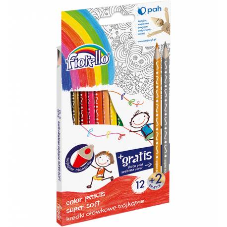 Kredki ołówkowe FIORELLO Super Soft trójkątne kredki 12 kolorów i 2 gratis