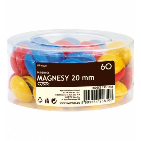 Magnesy do tablicy, CM-205/ GR6020 zestaw kolorów 60 sztuk