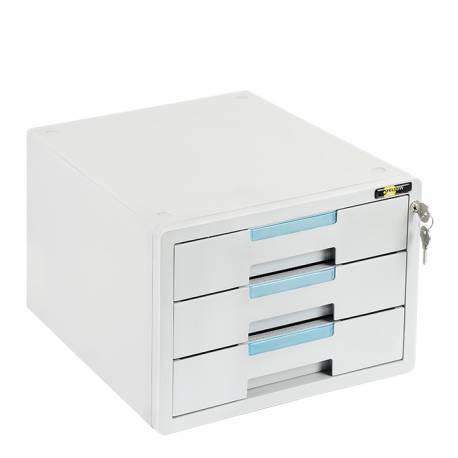 Pojemnik z szufladami, plastikowa szafka na biurko YL-SP03 3 szuflady + zamek, szaro-niebieska