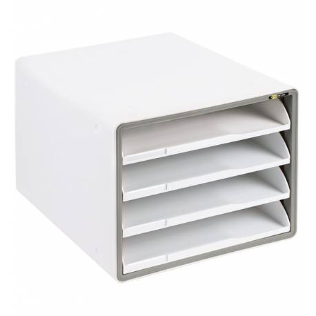 Pojemnik z szufladami, plastikowa szafka na biurko YL-SP04NF 4 szuflady otwarte, szara