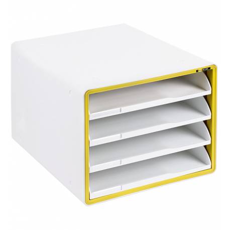 Pojemnik z szufladami, plastikowa szafka na biurko YL-SP04NF 4 szuflady otwarte, żółta