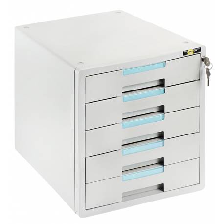 Pojemnik z szufladami, plastikowa szafka na biurko YL-SP05 5 szuflad + zamek, szaro-niebieska