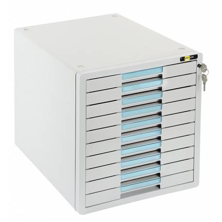 Pojemnik z szufladami, plastikowa szafka na biurko YL-SP10GY 10 szuflad + zamek - szaro-niebieska