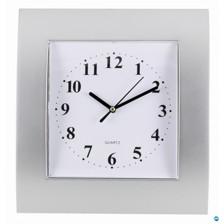 Zegar ścienny plastikowy 25,5x28,5cm, srebrny z białą tarczą, MPM E01.2499.70