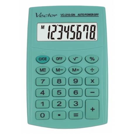 Kalkulator kieszonkowy VECTOR KAV VC-210III, 8- cyfrowy, 64x98,5mm, jasnozielony