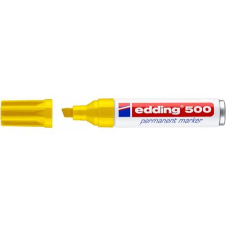 Marker permanentny, gruby flamaster Edding 500, ścięty, żółty