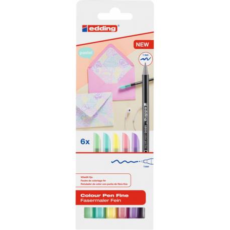 Pisaki artystyczne, flamastry, Edding 1200, 1mm, zestaw 6 kolorów pastelowych