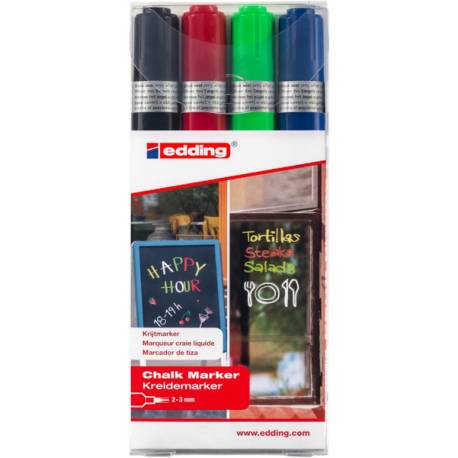 Marker kredowy, do pisania po szkle, pisak zmywalny, Edding 4095, 4 kolory