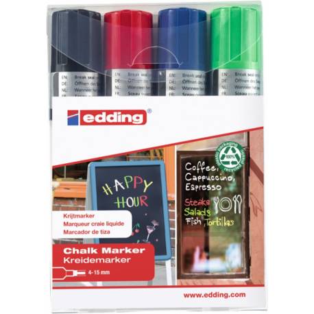 Marker kredowy, do pisania po szkle, pisak zmywalny, Edding 4090, 4 kolory