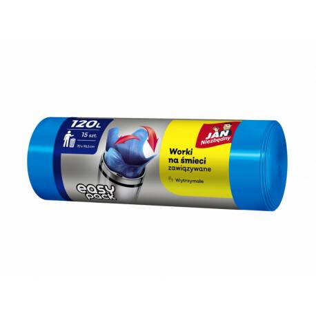 JAN NIEZBĘDNY Worki HD Easy-pack niebieskie wiązane 120l 15 szt. 32355