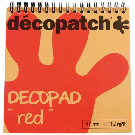 Papiery do decoupage 15 x 16 (14x14) cm 12 wzorów czerwonych 48 ark. w bloku na spirali BLOC03, Decopatch